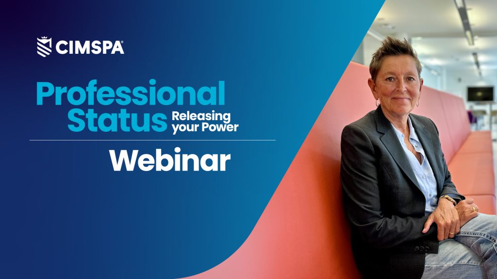 A promotional graphic for a webinar featuring CIMSPA CEO Tara Dillon.